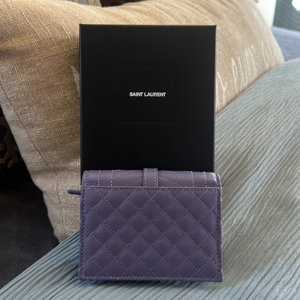 Authentic Saint Laurent Purple Quilted Leather Wallet - Picture 7 of 14